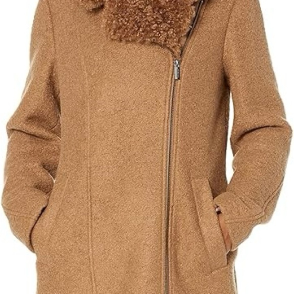 Kenneth Cole New York Tan Teddy Jacket with Asymmetrical Zipper
